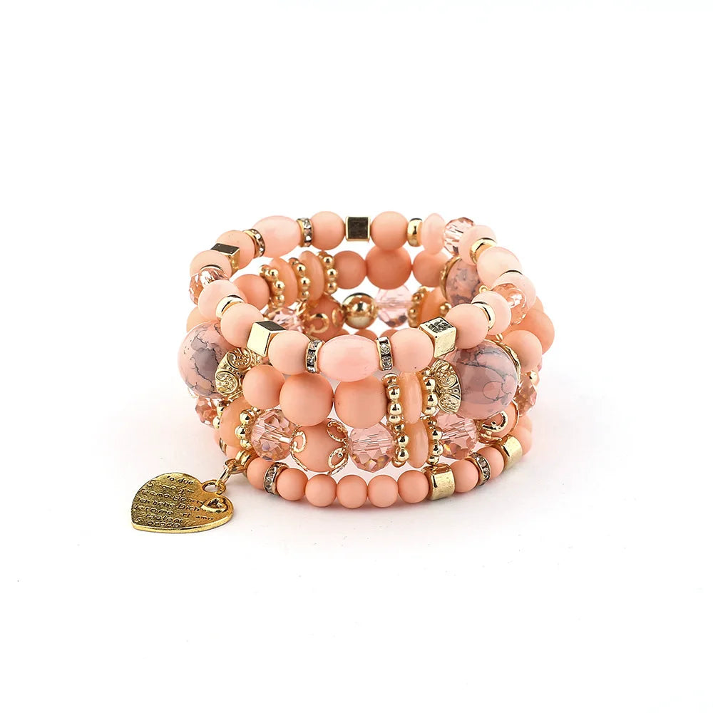 4Pcs/set Boho Ethnic Heart Beaded Bracelet Set For Women Handmade Crystal Beads Chain Bangle Female Bohemia Jewelry Gift