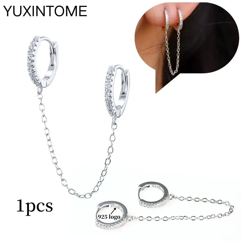 925 Sterling Silver Ear Needle Fashion Hoop Earrings White Crystal Luxury Women's Silver Earrings Wedding Women's Jewelry Gift