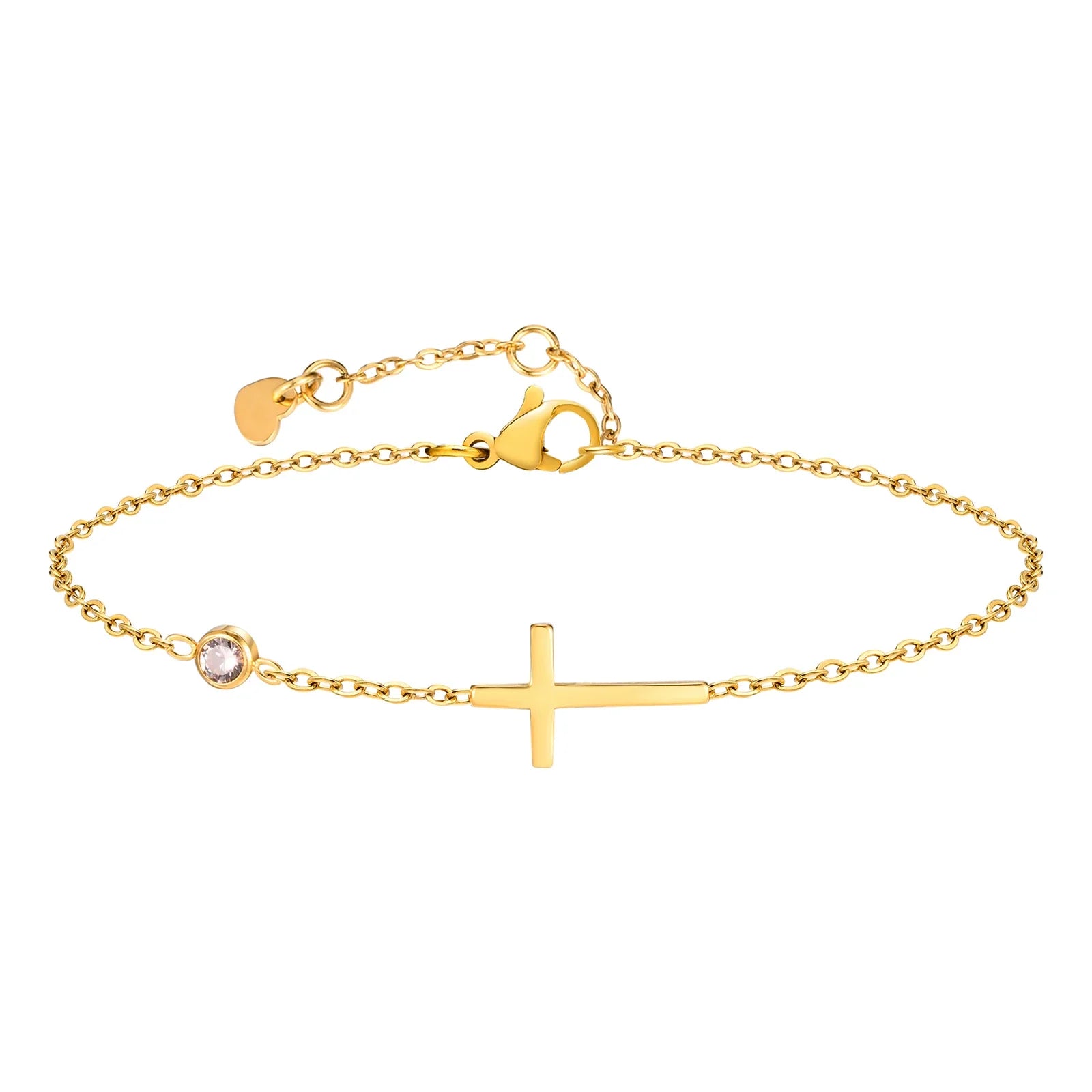 Birthstone Zirconia Thin Chain Link Cross Bracelet Stainless Steel Women's Adjustable Link Stacked Layered Chain Bracelets