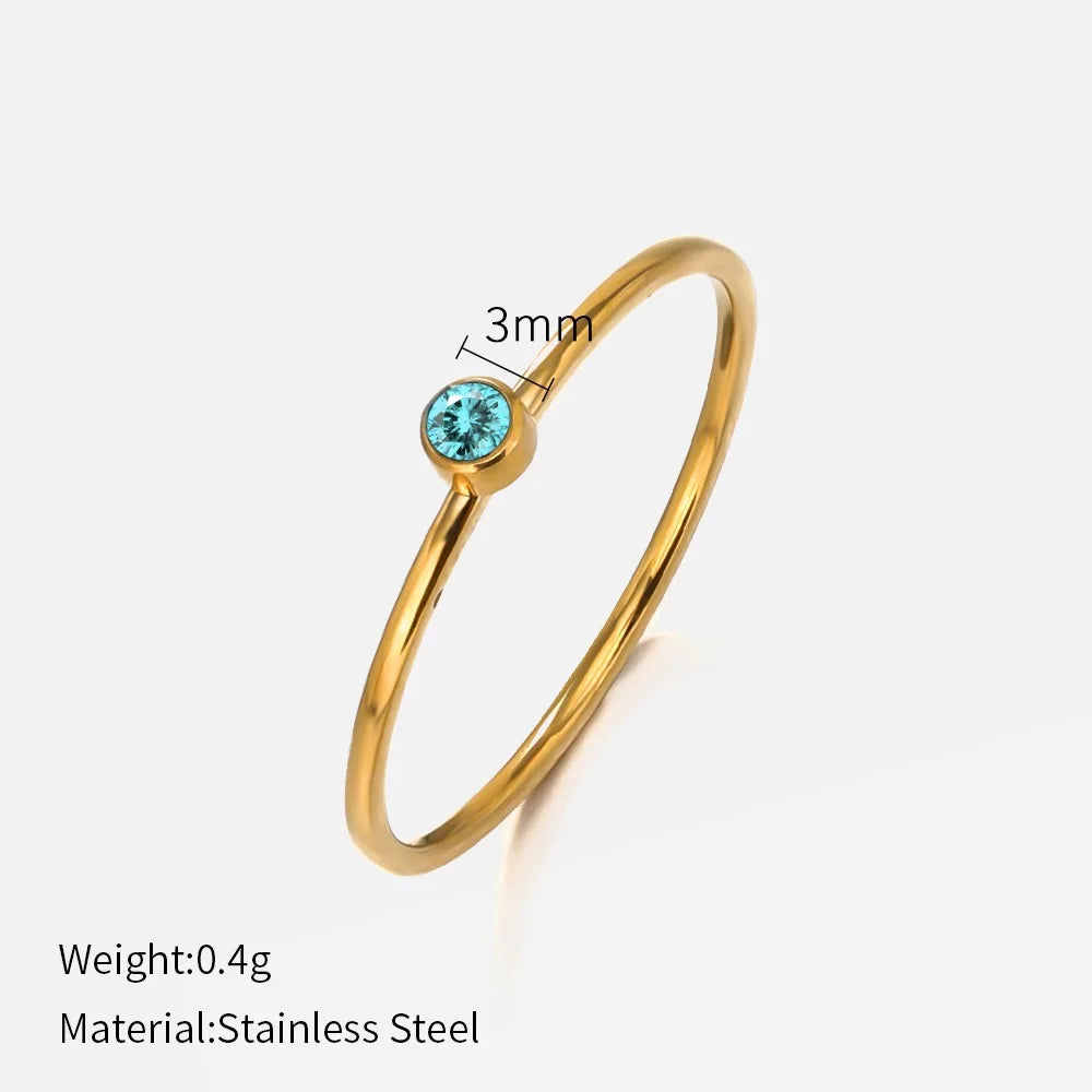 316 Stainless Steel Birthstone Ring Gold Color Simple Fashion Style For Women Festival Party Gift Jewelry Dropshipping
