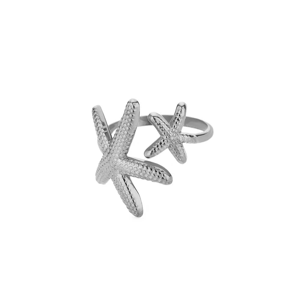 316L Stainless Steel Starfish Shell Rings for Women Gold Color Open Finger Ring Femme Trendy Summer Vacation Ocean Jewelry Gift