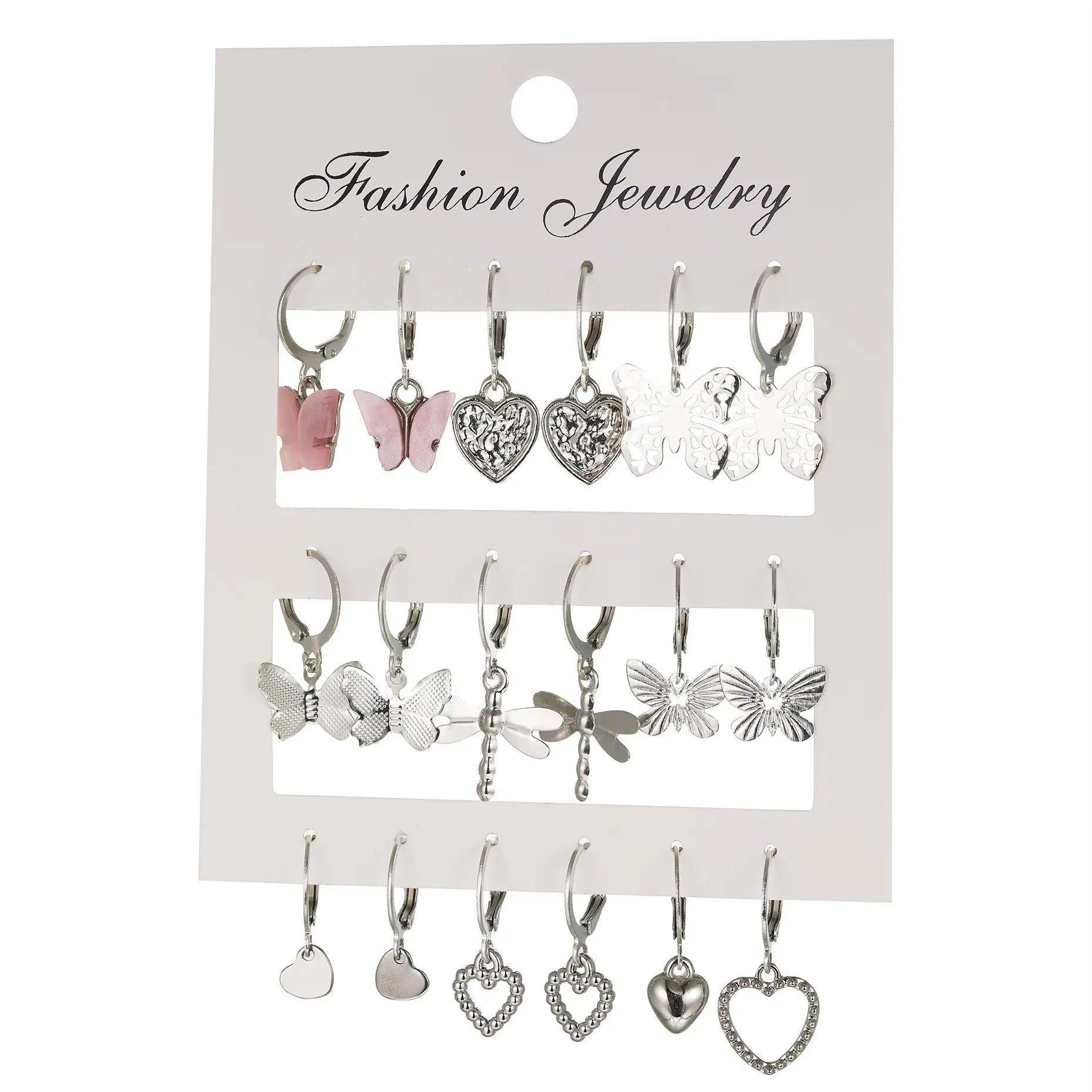 9 Pairs/ Set Exquisite Butterfly Heart Dragonfly Design Dangle Earrings Simple Vacation Style Delicate Holiday Earrings