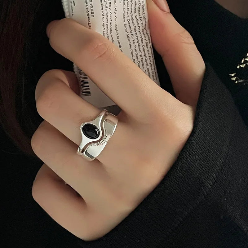 925 Sterling Silver plated Ring for Women Girl Gift Blace Stone Crystal Glaze Retro Punk Open Jewelry Dropship Wholesale