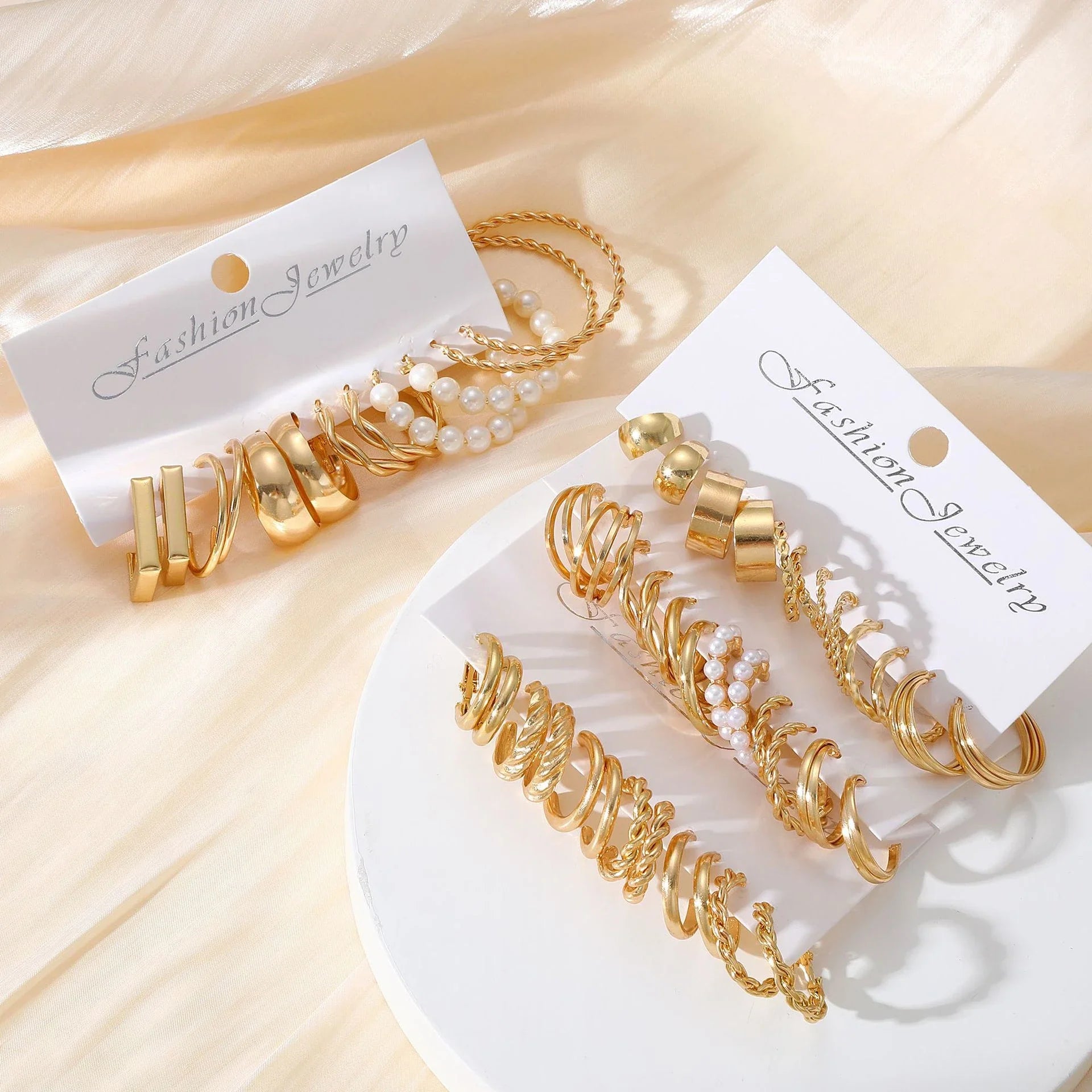 48 Pcs Boho Big Circle Hoop Earring Sets for Women Gold Color Bohemia Vintage Pearl Earring Heart Zircon Ear Studs Jewelry Gifts