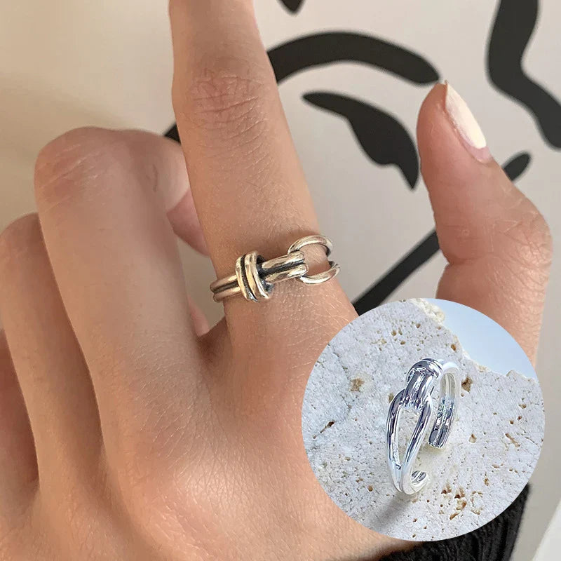 925 Sterling Silver Chain Knot Ring For Women Wrap Wide Band Rock Geometry Punk Jewelry Gift Wholesale Dropshipping
