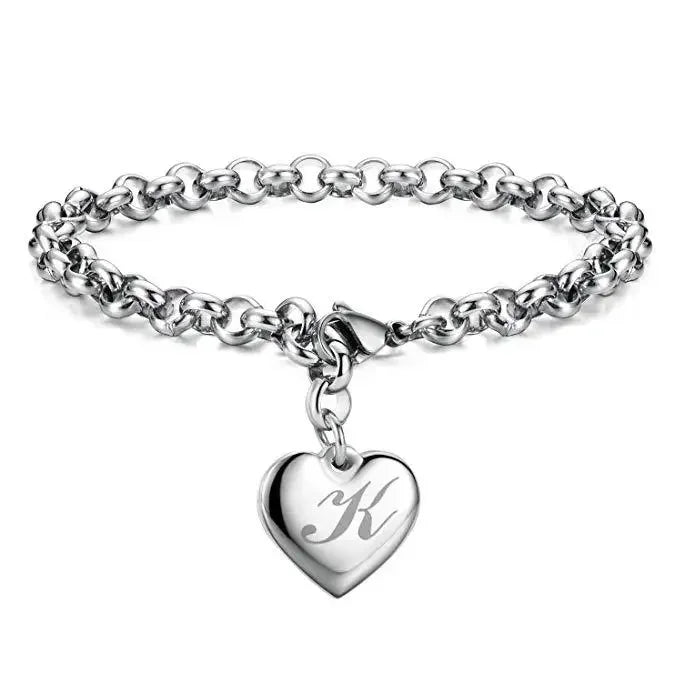 925 Sterling silver Fine 26 Letter women men chain Bracelet Charm Heart Cute wedding Personality Jewelry lady gift party 20cm