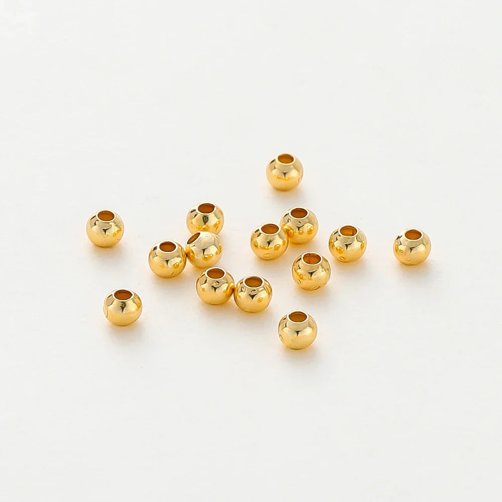 30-100Pcs 14K/18K Gold Color Plated Brass 2/2.5/3/4/5/6mm Spacer Beads for Jewelry Making Beads Accessories Findings Wholesale