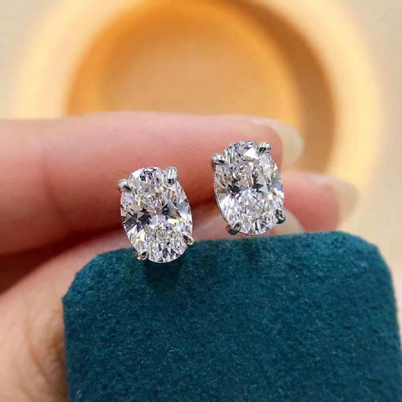 925 Sterling Silve Trendy Sparkling Zircon Oval Stud Earrings for Women Gift Party Fine Jewelry Gift
