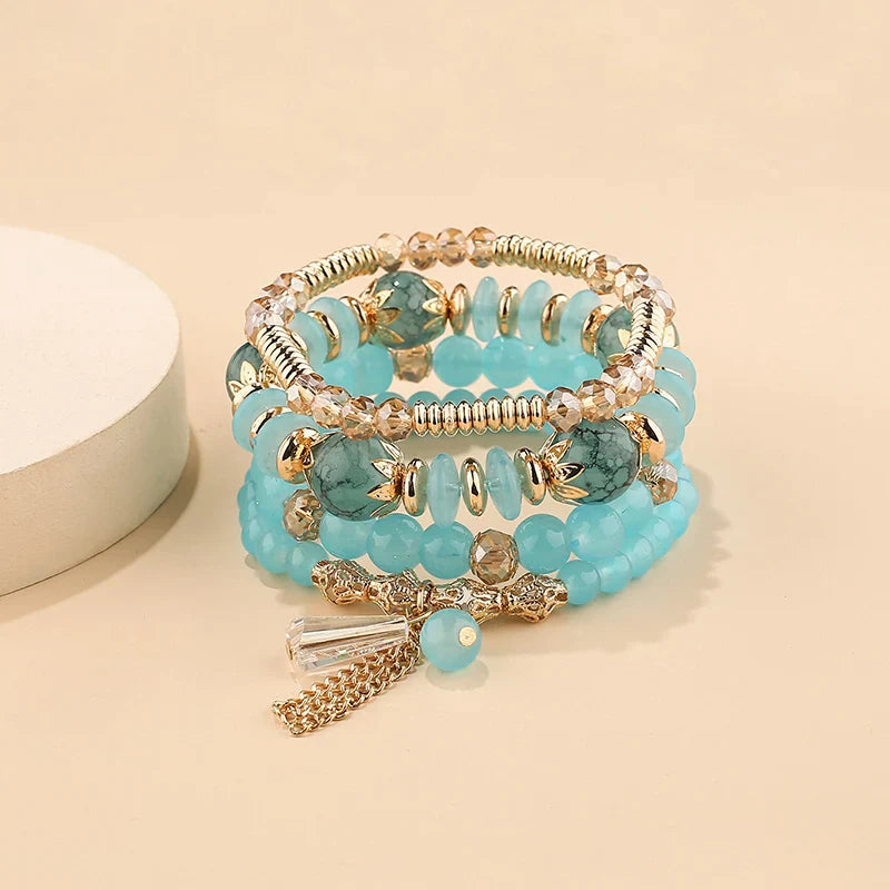 4Pcs New Tassel Charm Beads Bracelet Set For Women Colorful   Glass Beaded Chain Bangle Female Bohemian Jewelry