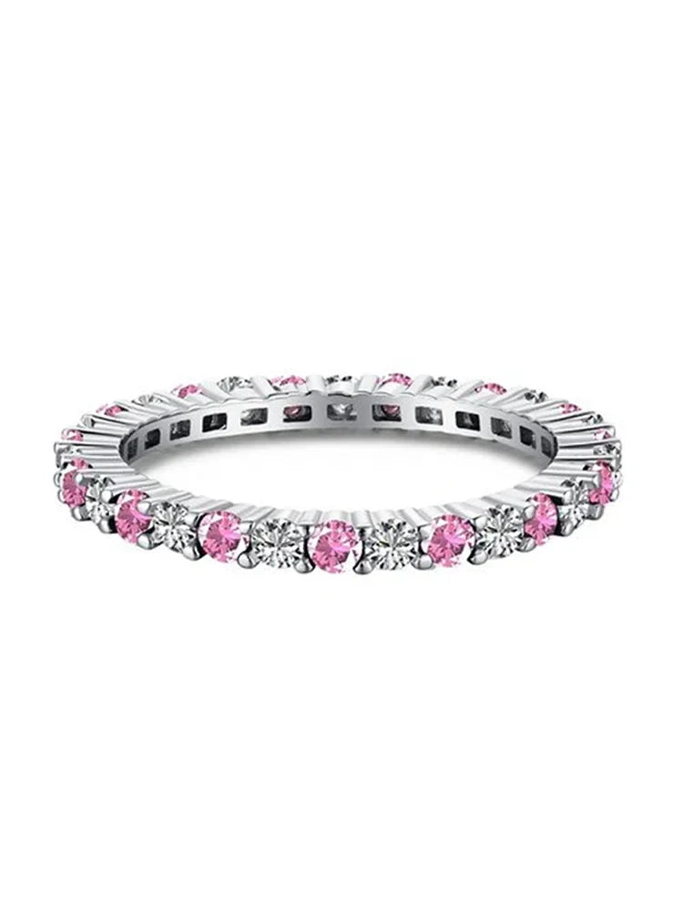 925 Sterling Silver Fashion Shiny 1.4mm Full Zircon Stackable Plain Ring For Women Daily Party Personalized Fine Jewelry