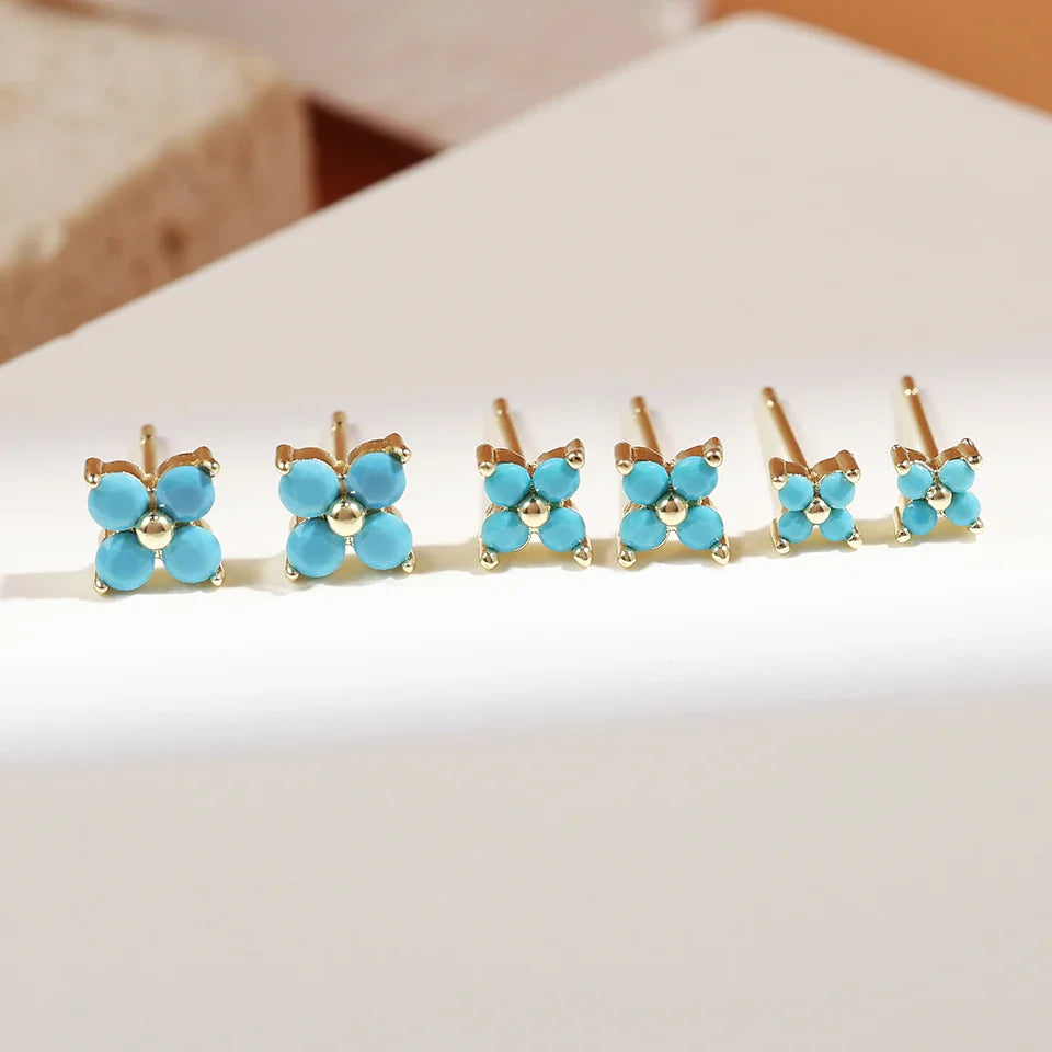 Yupsk Dainty Flower Stainless Steel Butterfly Stud Earrings for Women Cartilage Ear Ring Cute Zircon Gold Color Clover Jewelry