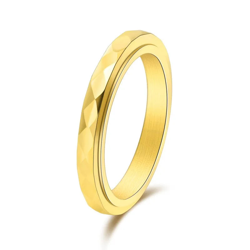 3mm Thin Stainless Steel Faceted Spinner Ring Wedding Band for Women Girl Size 5-12