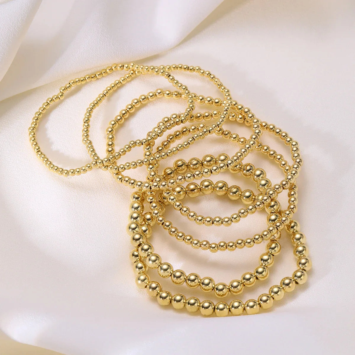 7 Pcs/Set Vintage Handmade Gold Color Beads Bracelets Set Stretch Women Trendy Bracelets Fshion Girls Party Boho Jewelry Gifts