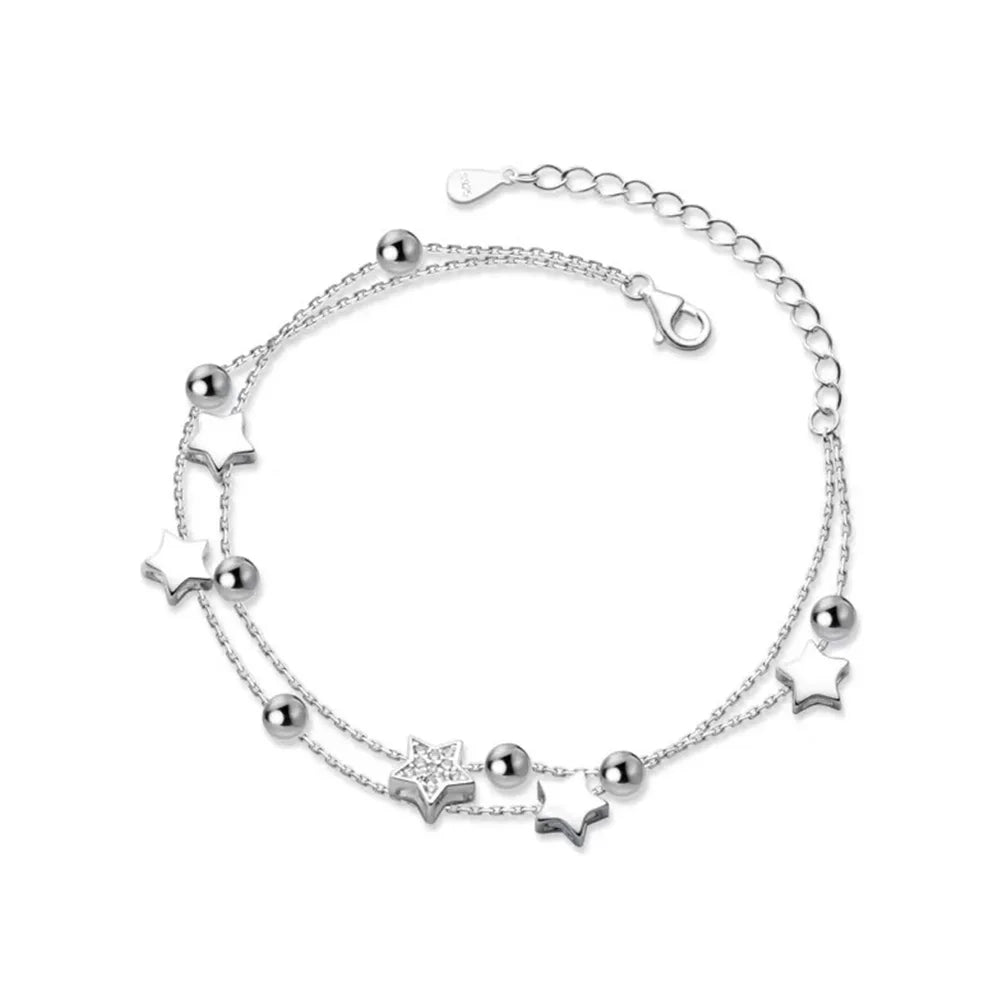 925 Stamp Silver Color Star Bracelet Fashion Korean Five-pointed Stars Crystal Double Bracelet Dropshipping Wholesale