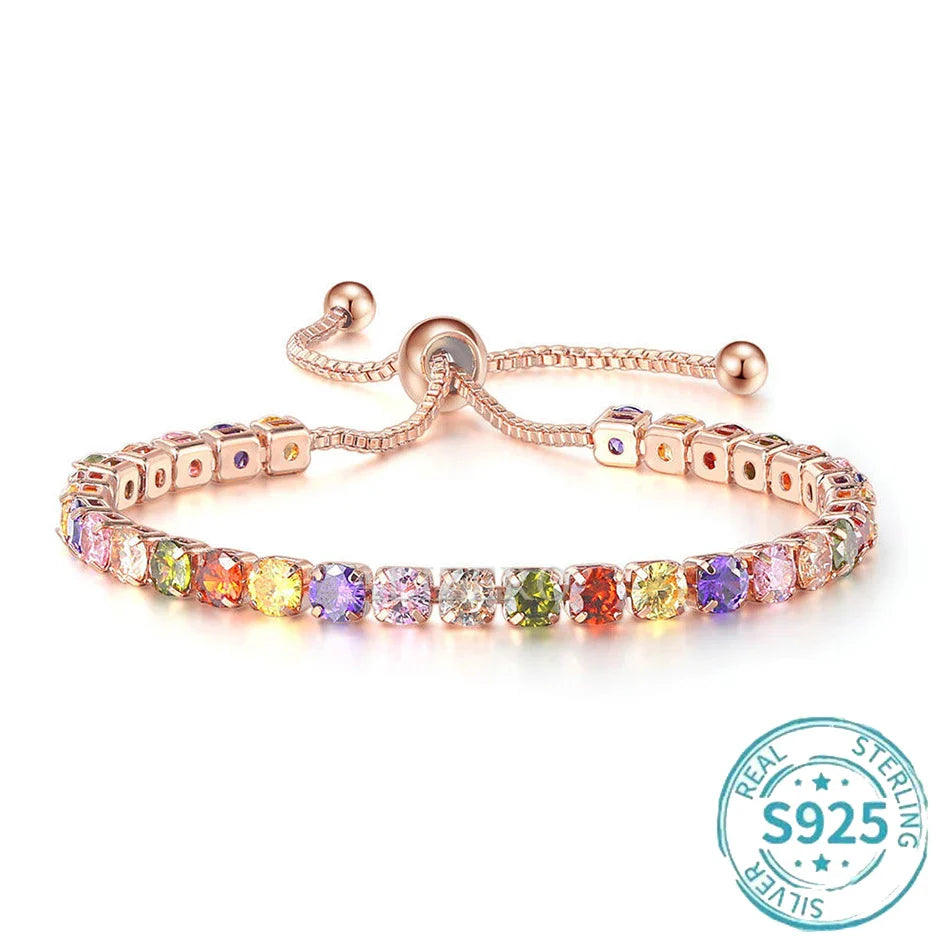 ALIZERO S925 Sterling Silver Bracelet Original Multicolor Zirconia Tennis Bracelets For Women Fashion Luxury Charm Jewelry