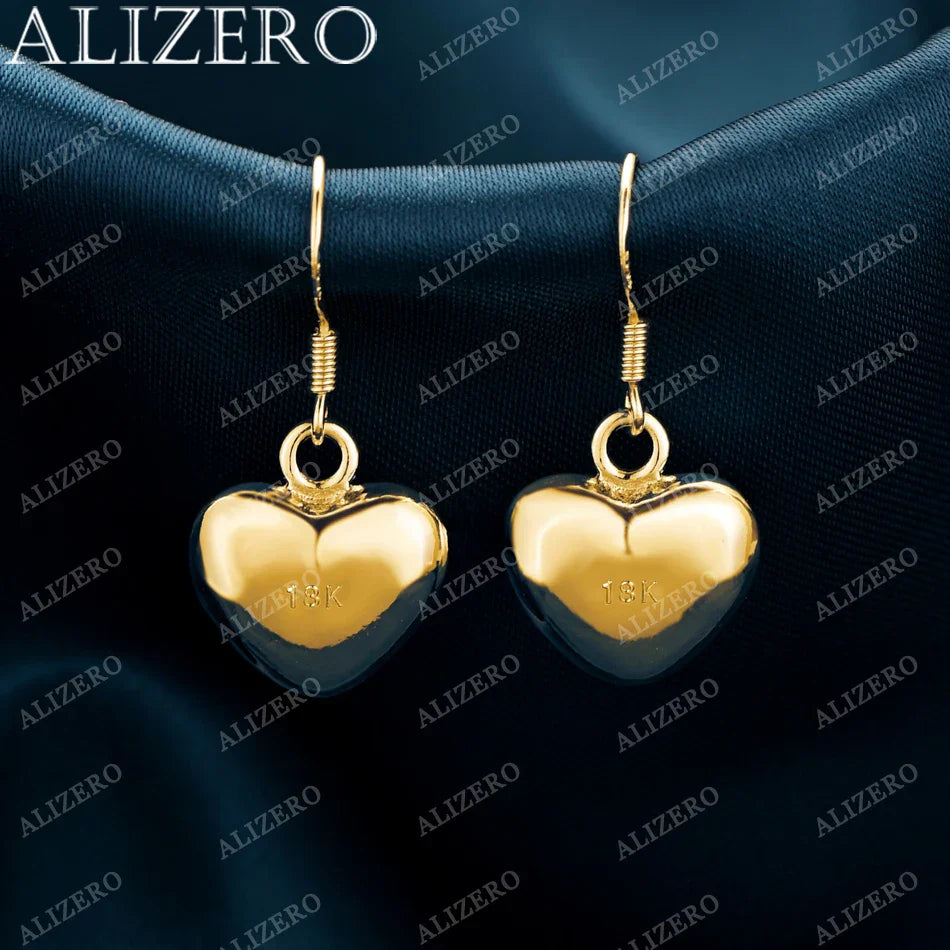 ALIZERO 18K Gold Heart Earrings For Women Wedding Party Gifts Fashion Jewelry Wholesale 925 Sterling Silver Drop Earring