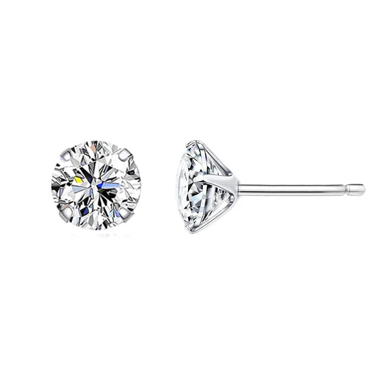Bamoer CZ Stud Earrings 925 Sterling Silver Platinum Plated Round Cubic Zirconia Hypoallergenic Barbell Earrings 4-7mm