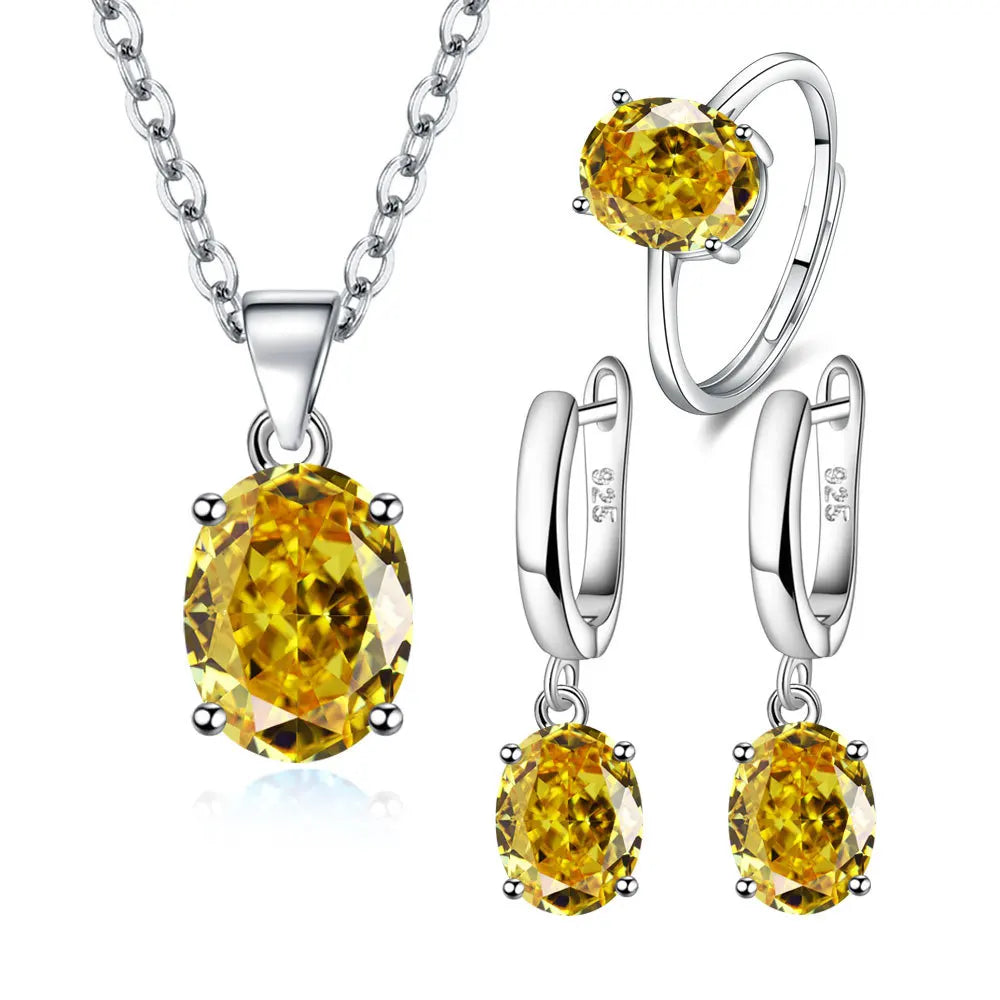 925 Sterling Silver Elegant Women's Jewelry Sets Ellipse Zircon Ring Necklace Earrings Accessories Juwellery Argent 925