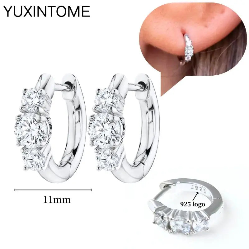 925 Sterling Silver Ear Needle Fashion Hoop Earrings White Crystal Luxury Women's Silver Earrings Wedding Women's Jewelry Gift