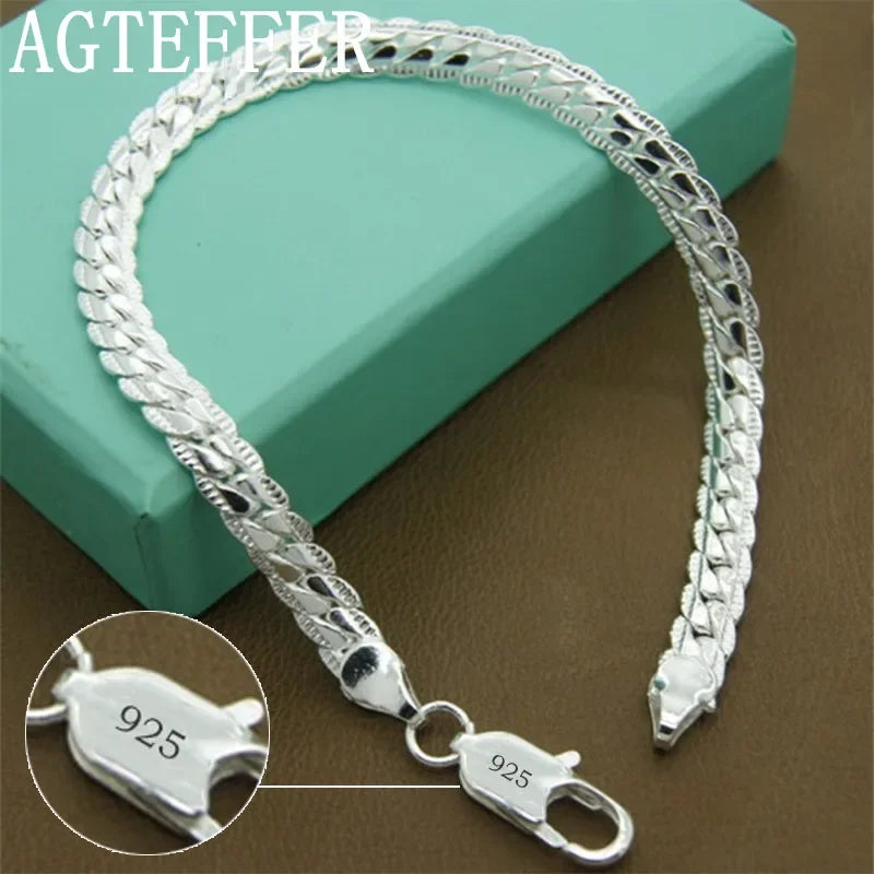 8 Inch 18K Gold Bracelet 5MM Sideways Chain Bracelet For Woman Men Fashion Wedding Engagement 925 Sterling Silver Jewelry Gifts
