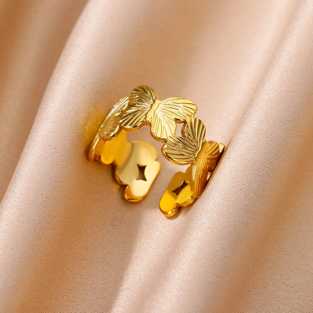 Anti-Stress Rotating Beads Rings for Women Men Gold Color Stainless Steel Double Smooth Beads Finger Ring Party Jewelry Gift