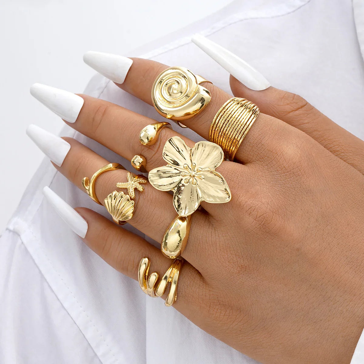 6pcs/Set Vintage Metal Flower Ring Set for Women Punk Elegant Baroque Faux Pearl Knuckle Rings Daily Wear Party Holiday Gifts
