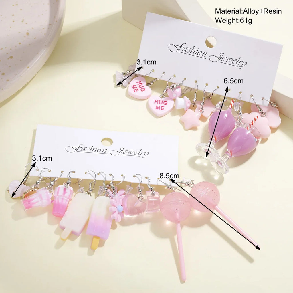 New Fashion Cute Cartoon Pink Earring Set Colorful Dopamine Acrylic Earrings for women Girls New Trendy Jewelry Accessories Gift