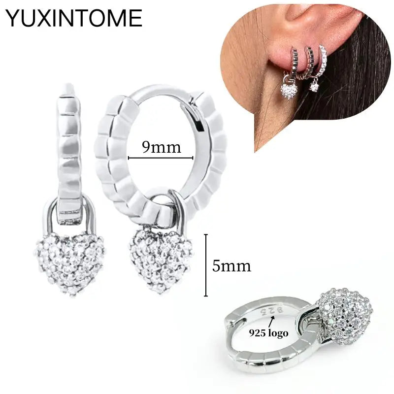 925 Sterling Silver Ear Needle Fashion Hoop Earrings White Crystal Luxury Women's Silver Earrings Wedding Women's Jewelry Gift
