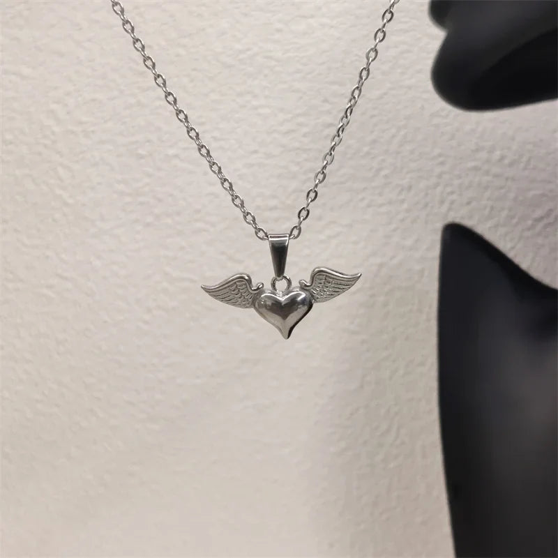Angel's Wings Heart Rose Daisy 18k Gold Plated Stainless Steel Fashion Pendant Charm Necklaces For Women