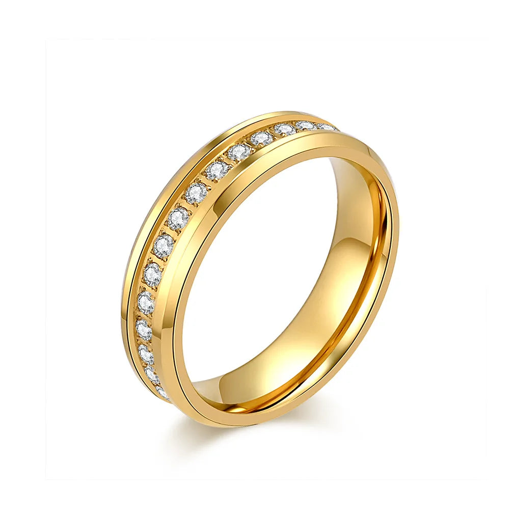 6mm Stainless Steel Groove CZ Eternity Ring Wedding Band for Women Men Size 5-10