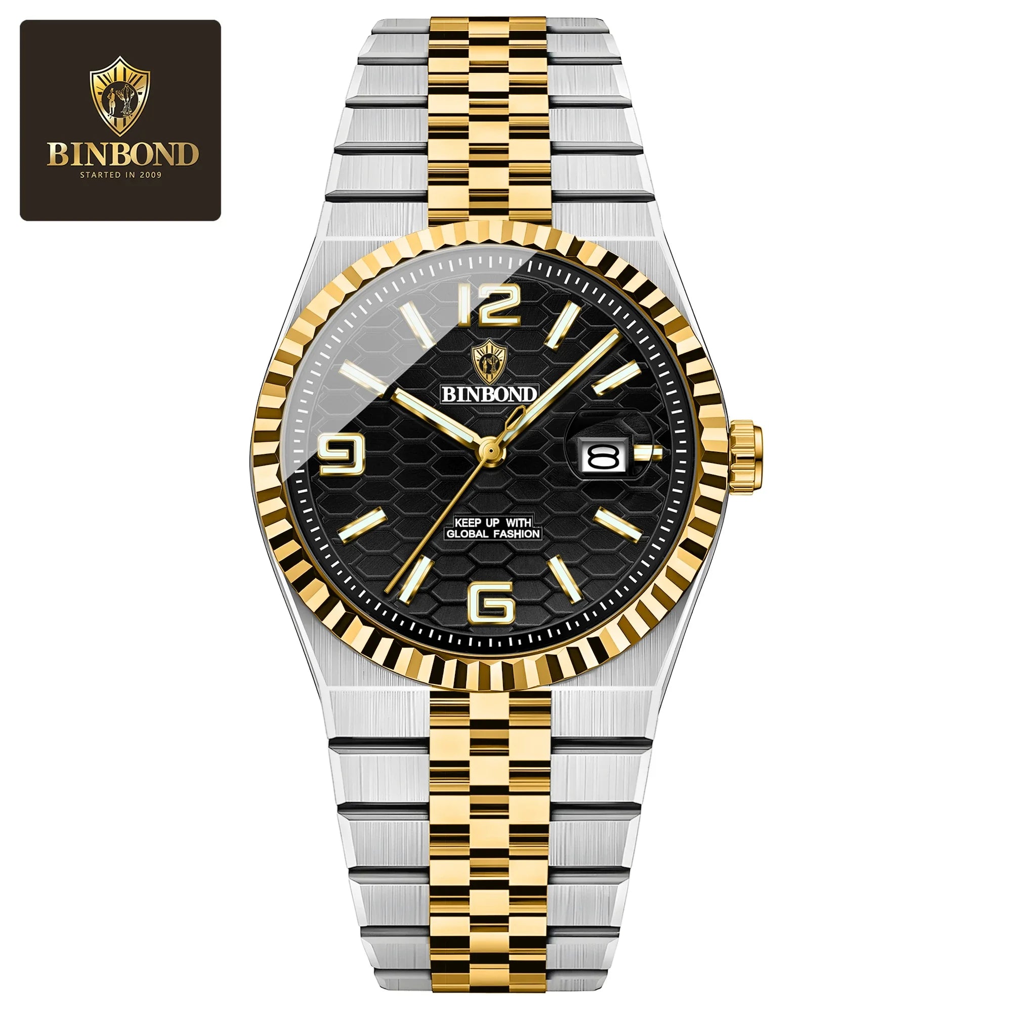 BINBOND High Quality Original Men Clock Waterproof Luminous Date Luxury Man Watch Stainless Steel Quartz Men's Watches Male