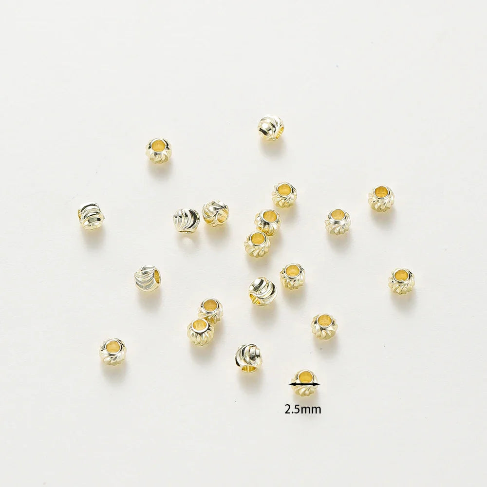 50pcs DIY Jewelry Accessories 14K 18K Gold Plated Striped Cut Flower Beads 2.5 3 4 5 6mm Spacer Beads Bulk Hand Beading Material