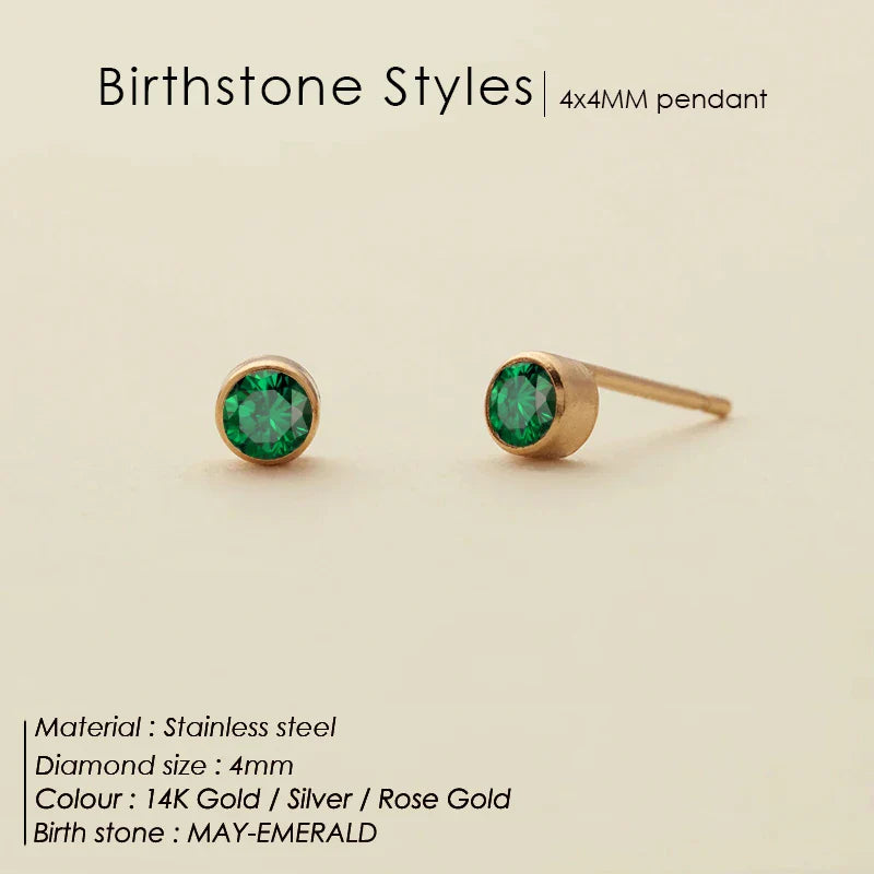 316 Stainless Steel Birthstone Ear Stud Piercing Gun Gold Color Push-Back Earrings Piercing Safe For Baby And Women Gift Jewelry