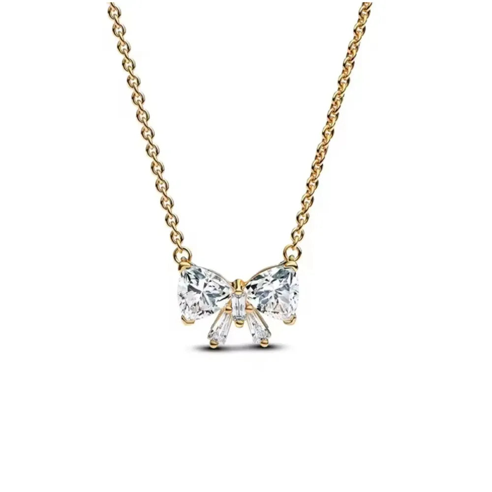 925 Sterling Silver Heart Bow Necklace Fit Christmas Jewelry For Women DIY  Making Party Wedding Gift
