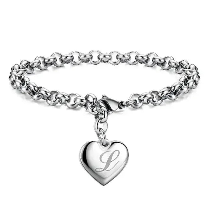 925 Sterling silver Fine 26 Letter women men chain Bracelet Charm Heart Cute wedding Personality Jewelry lady gift party 20cm
