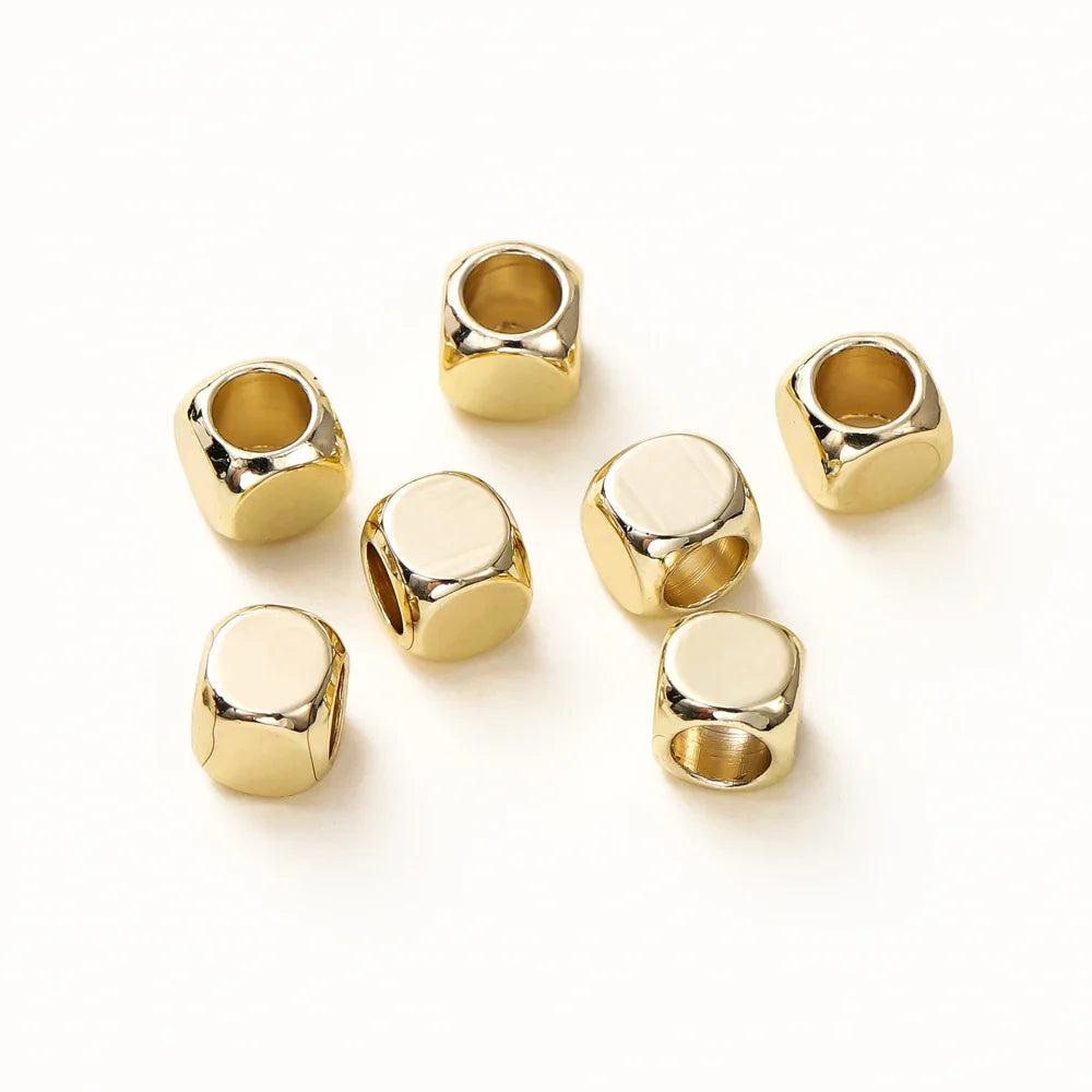 50pcs/lot 14K 18K Gold Brass Cube Square Spacer Beads Loose Charm Bead for DIY Bracelets Necklace Jewelry Making Accessories