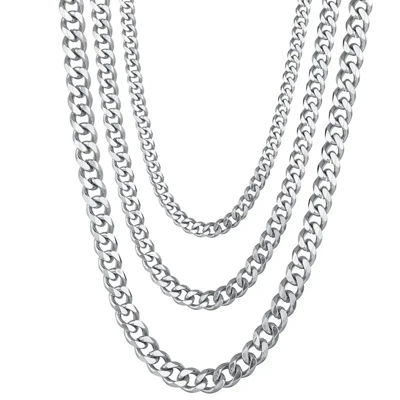 3.5-7MM Stainless Steel Necklaces For Men Punk Gold Color Cuban Link Chain Women Hip Hop Fashion Jewelry Accessories 45-70CM