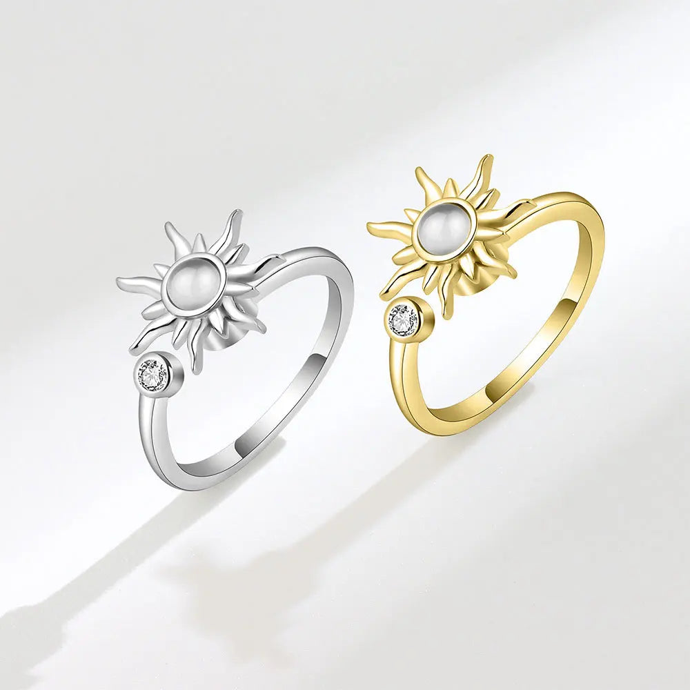 Sunflower Crystal Anxiety Relief Spinning Fidget Ring For Girls Rotate Freely Metal Copper Knuckle Ring Women'S Jewelry Gifts