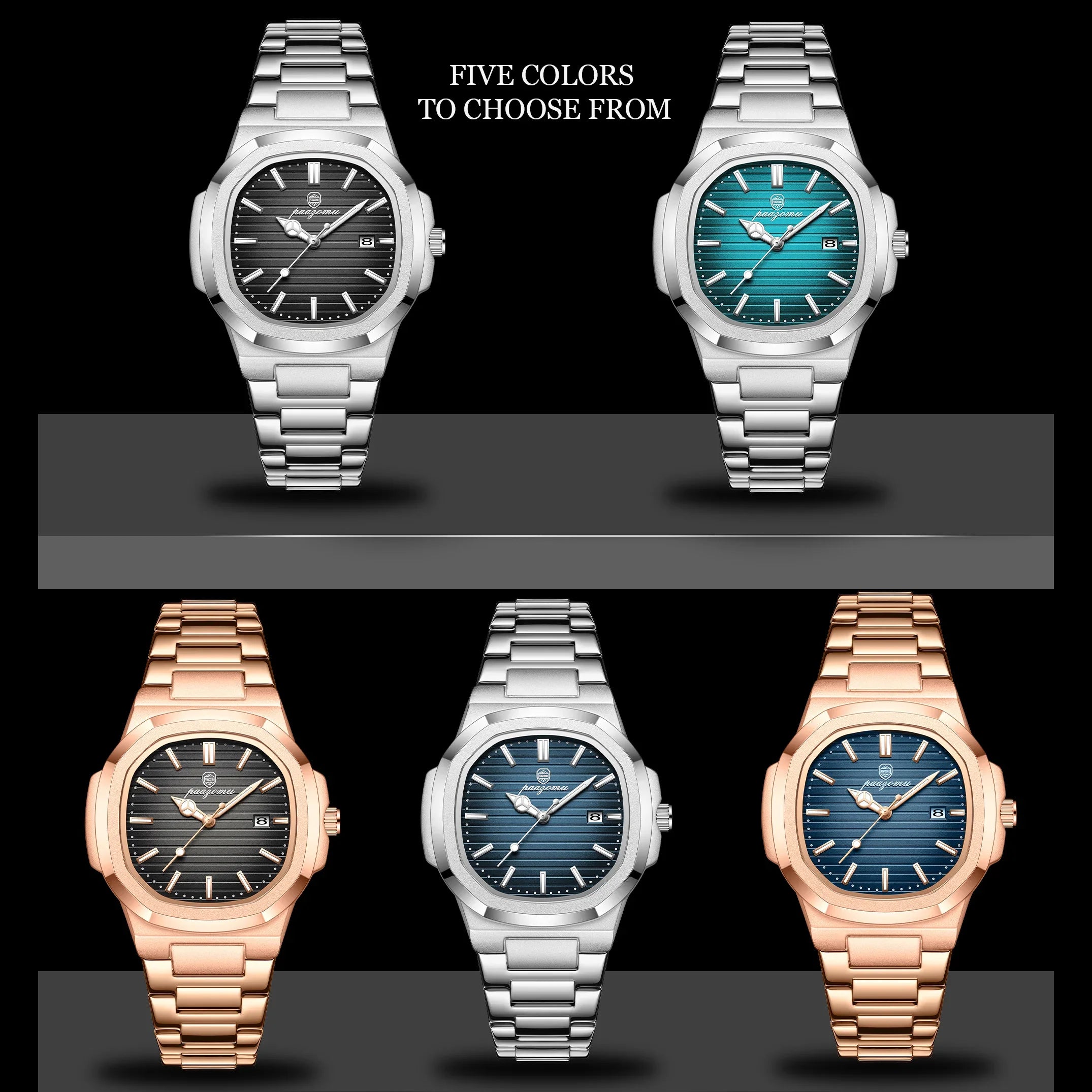 PAAZOMU Luxury Watch Business 50 ATM Waterproof Male Clock Luminous Date Stainless Steel Square Quartz Men Watches reloj hombre