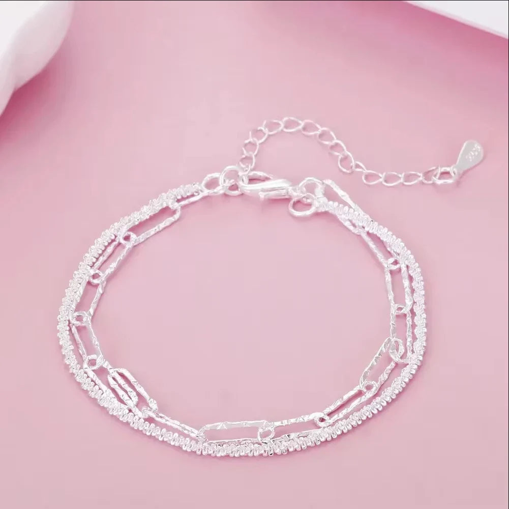 925 Sterling Silver Heart Shaped Bracelet For Women Retro Korean Versatile Blue Crystal Charm Bracelets Original Party Jewelry