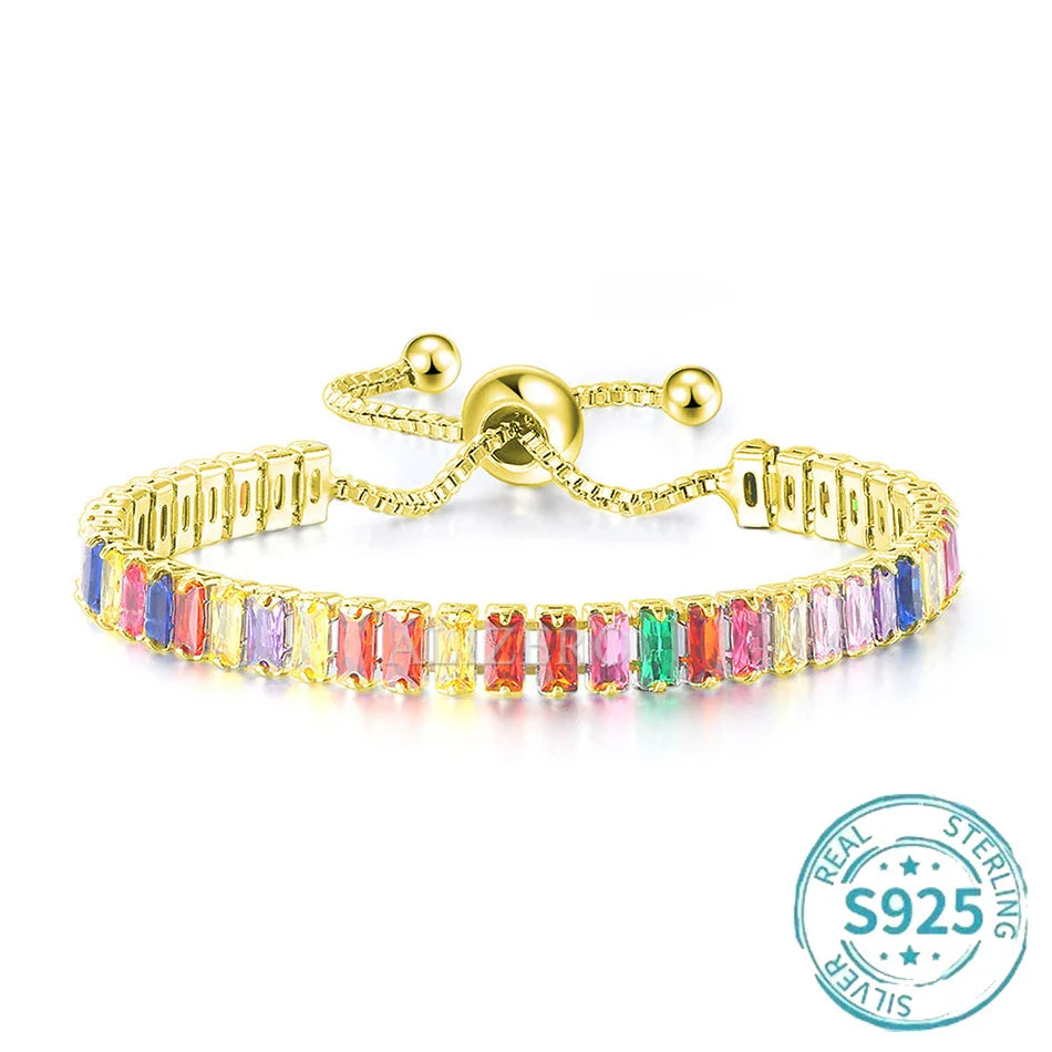 ALIZERO S925 Sterling Silver Bracelet Original Multicolor Zirconia Tennis Bracelets For Women Fashion Luxury Charm Jewelry