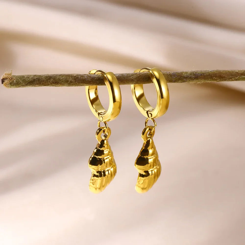Freshwater Ocean Starfish Shell Hoop Earrings For Women Elegant Stainless Steel Gold Color Aretes Christmas jewelry accessories