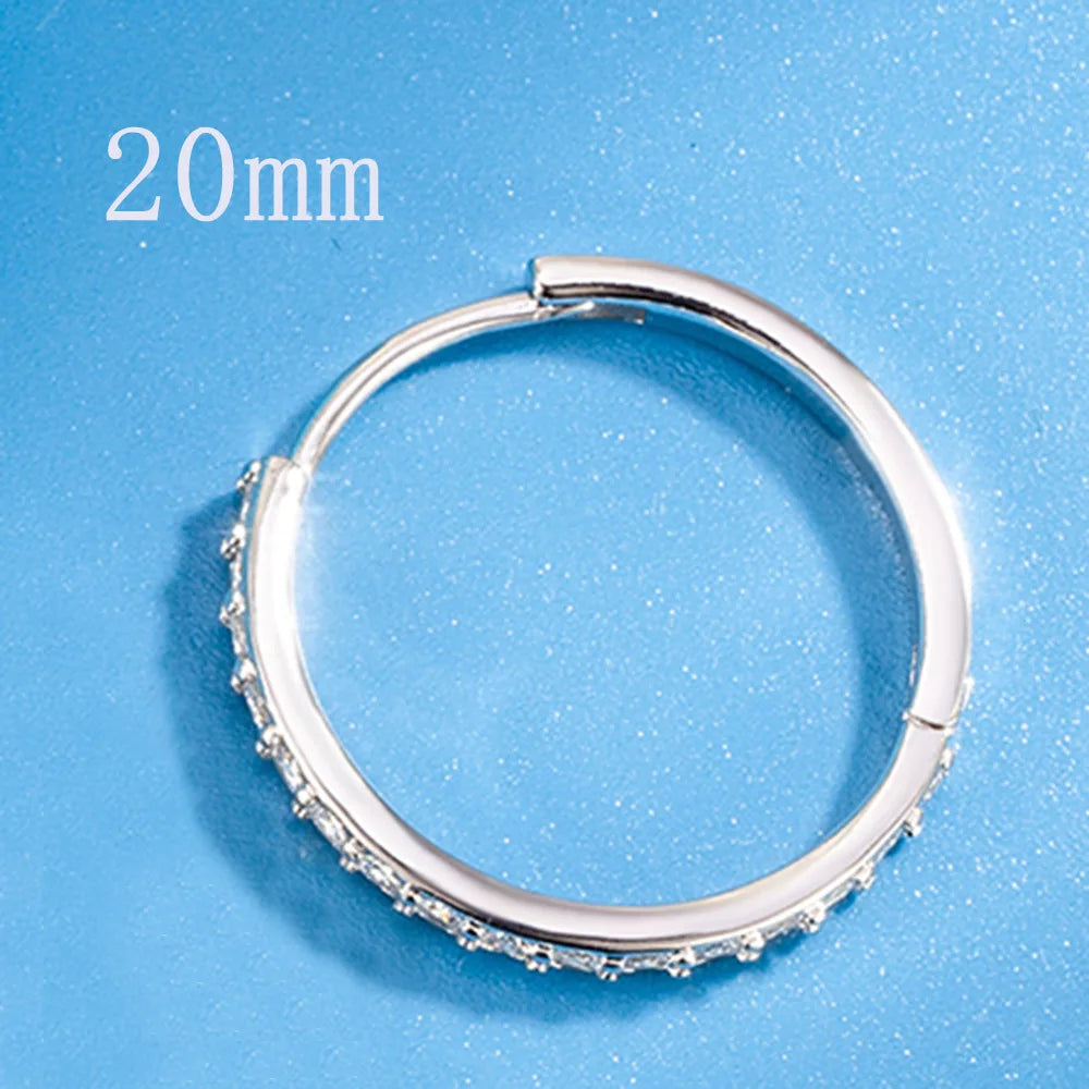 925 Sterling Silver 8/12/16/20MM Zircon Hoop Earrings For Women Wedding Engagement Luxury Jewelry Accessories Money 925