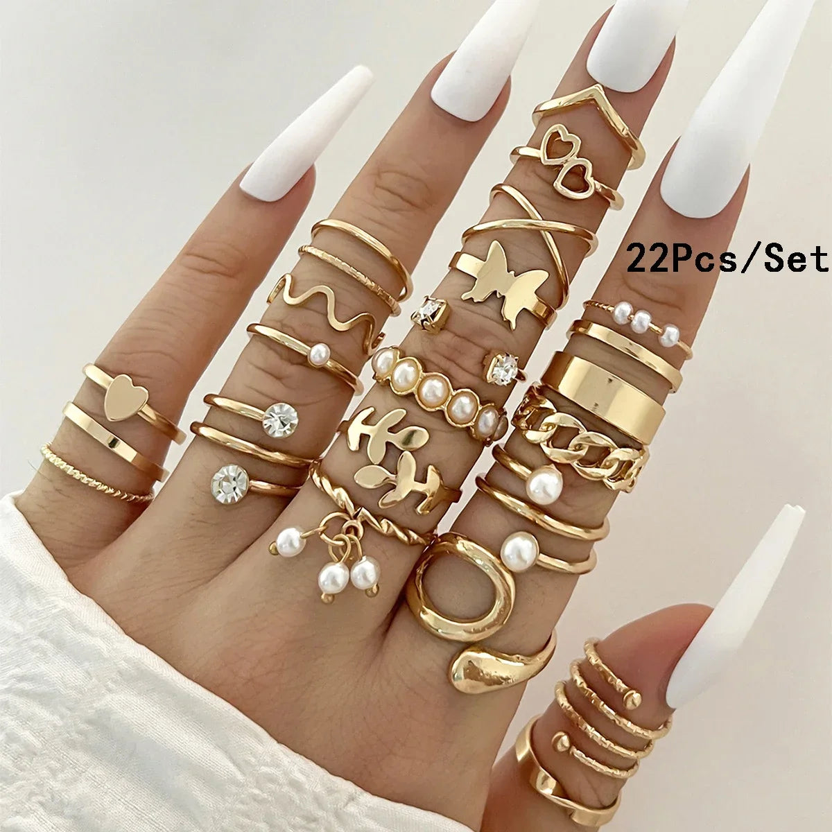 28Pcs Fashion Geometric Knuckle Rings Set For Women Crystal Heart Gold Silver Color Rings Girls  Party Jewelry Accessories