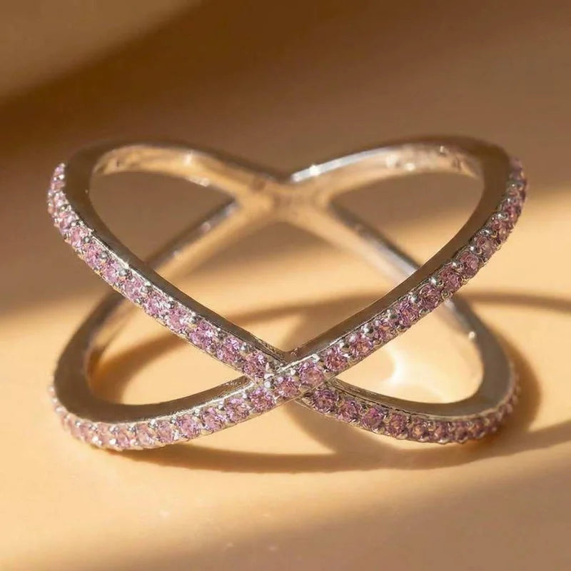 925 Sterling Silver Luxury Cross X Shape Women Engagement Ring Full Paved CZ Stone Elegant Simple Female Jewelry Ring Hot Sale