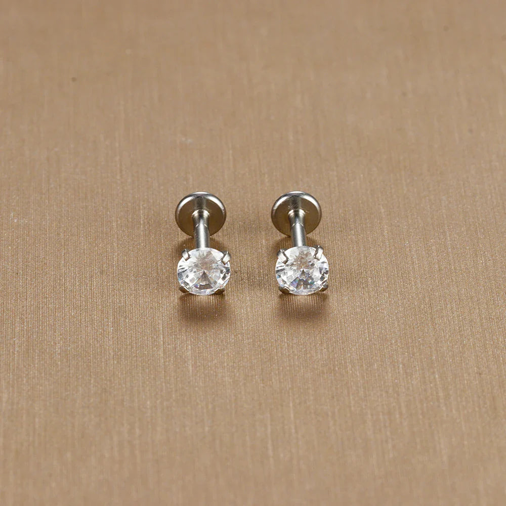 2PC Labret Tragus Stud Earrings 16G Surgical Stainless Steel CZ Crystal  Monroe Helix Cartialge Conch Medusa Lip Body Piercing
