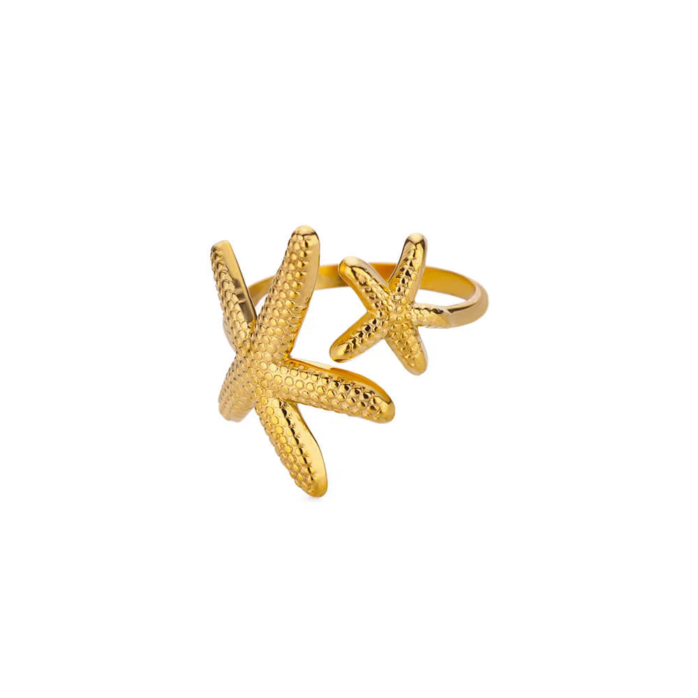316L Stainless Steel Starfish Shell Rings for Women Gold Color Open Finger Ring Femme Trendy Summer Vacation Ocean Jewelry Gift