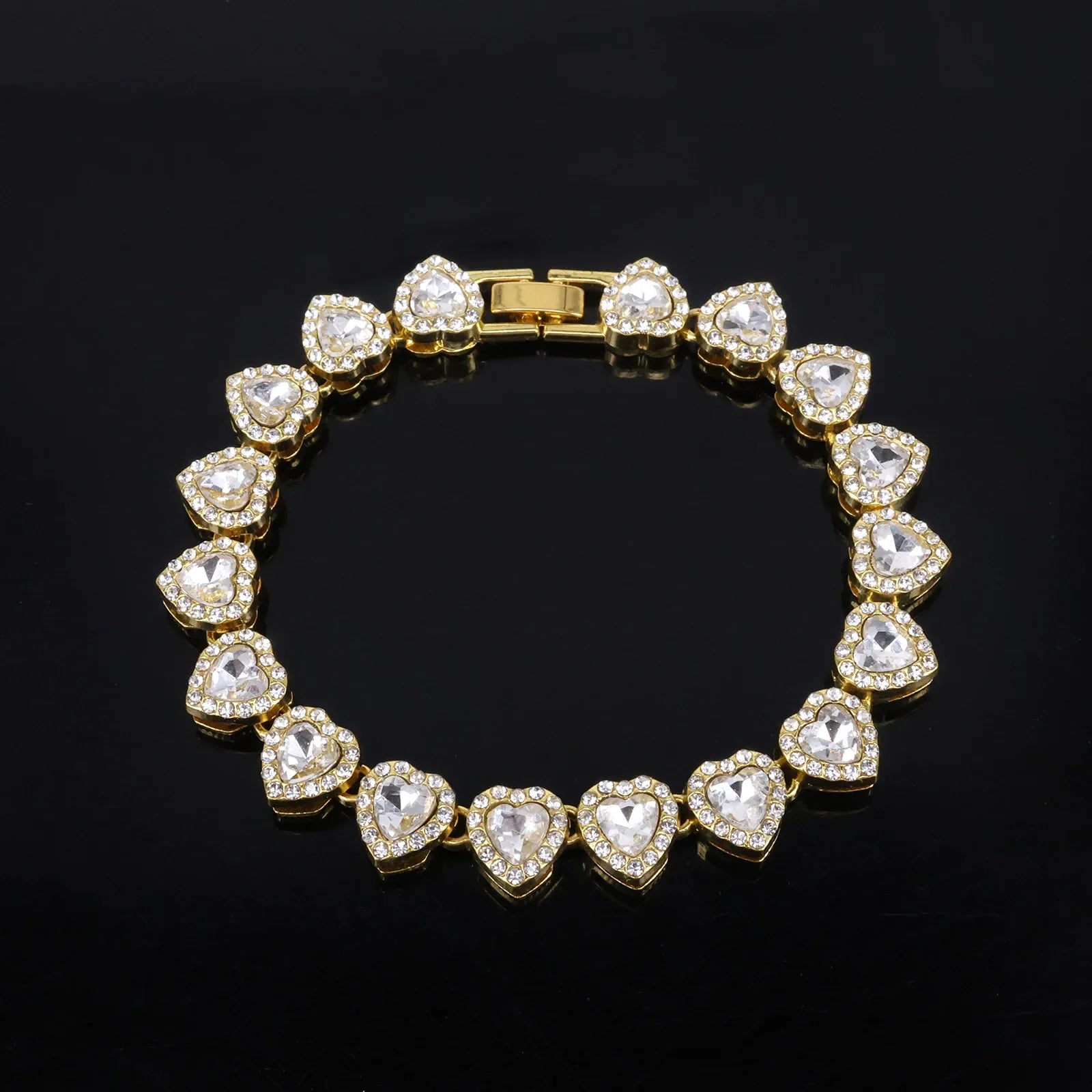 Yupsk 45CM/20CM Shiny Heart Rhinestone Hip Hop Rock Tennis Chain Bracelet Necklace for Women Men Trendy Jewelry Set Gift