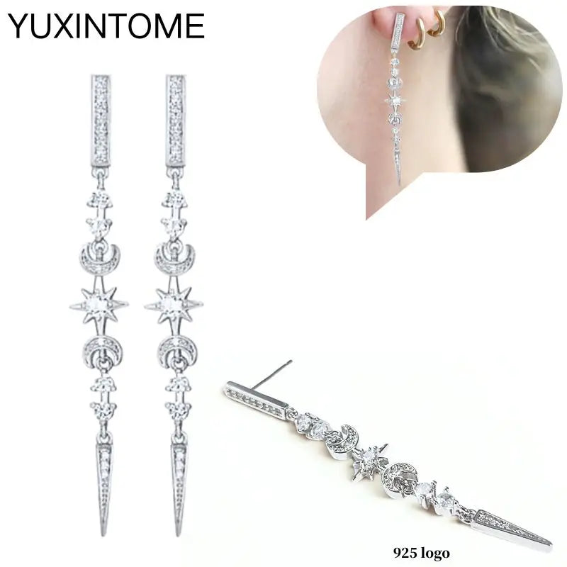 925 Sterling Silver Ear Needle Fashion Hoop Earrings White Crystal Luxury Women's Silver Earrings Wedding Women's Jewelry Gift