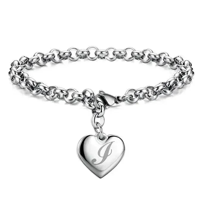 925 Sterling silver Fine 26 Letter women men chain Bracelet Charm Heart Cute wedding Personality Jewelry lady gift party 20cm